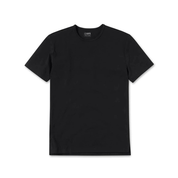Cuts Clothing Men's Split Hem Crew Neck 4 Way Stretch Tee T-Shirt in Black - Picture 1 of 8